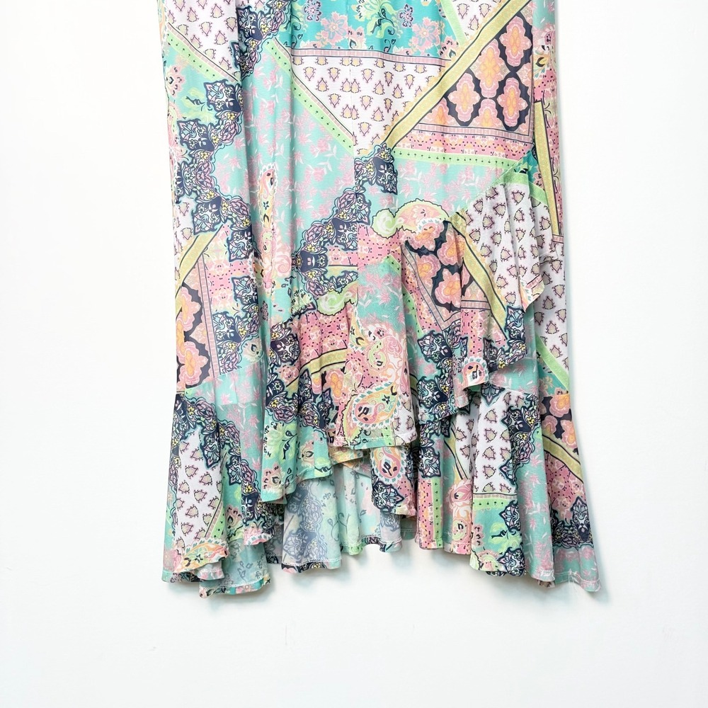 Ruby Rd Pastel Paisley Patchwork Boho Skirt Large Mesh Ruffle Asymmetrical - Picture 5 of 10